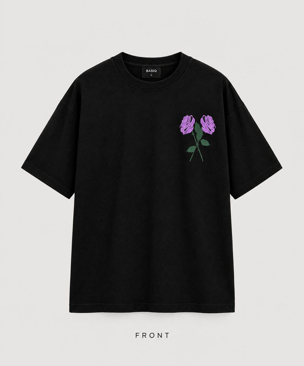 Black Oversized Purple Rose T-shirt