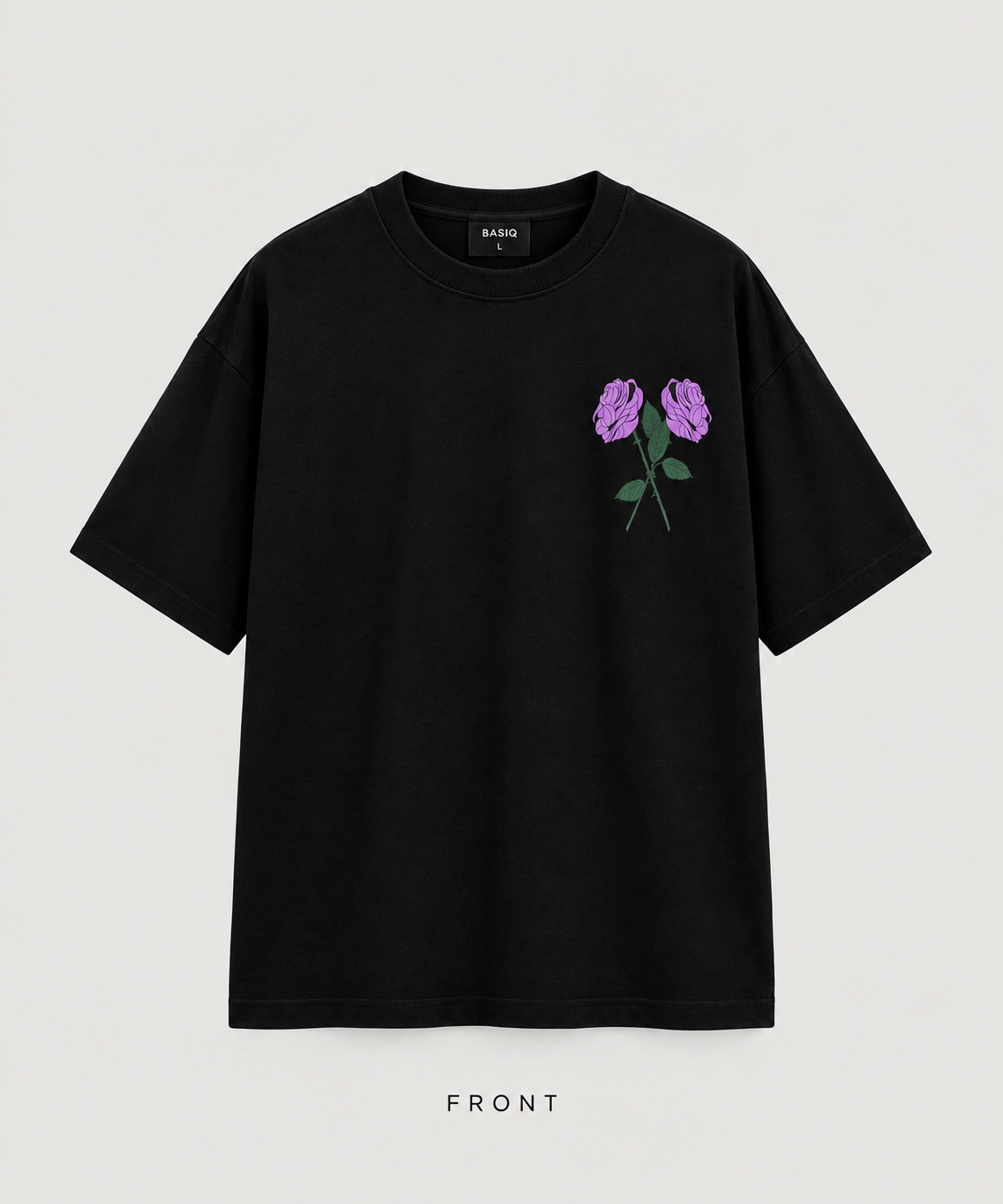 Black Oversized Purple Rose T-shirt