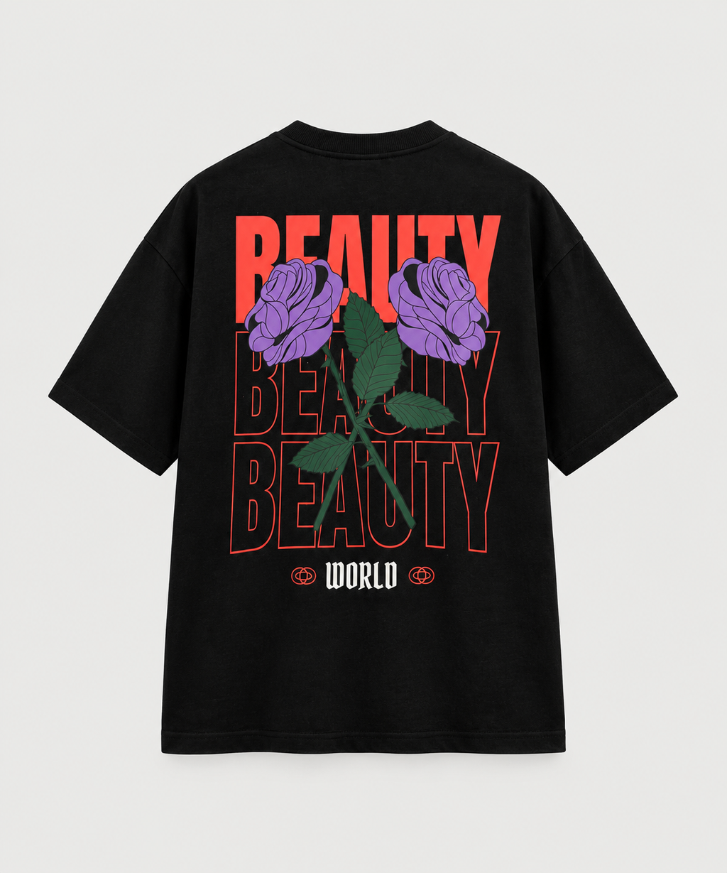 Black Oversized Purple Rose T-shirt