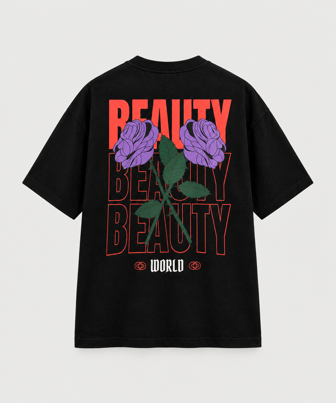 Black Oversized Purple Rose T-shirt