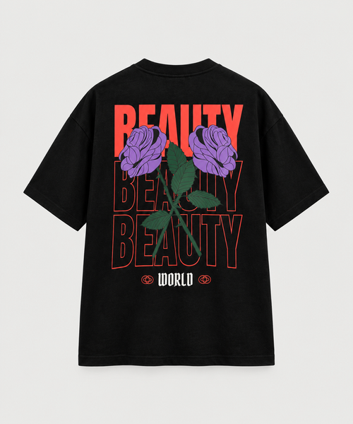 Black Oversized Purple Rose T-shirt