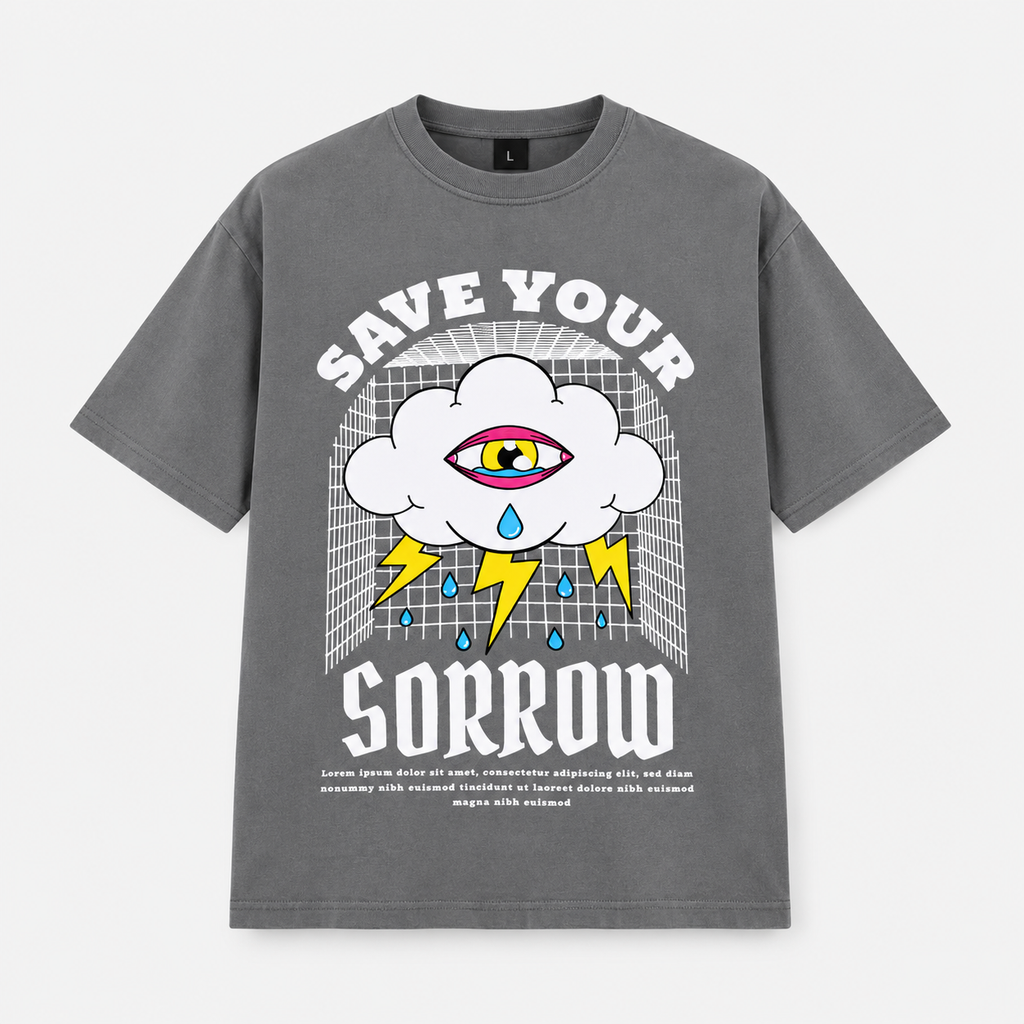 Grey Oversized Save Your Sorrow T-shirt