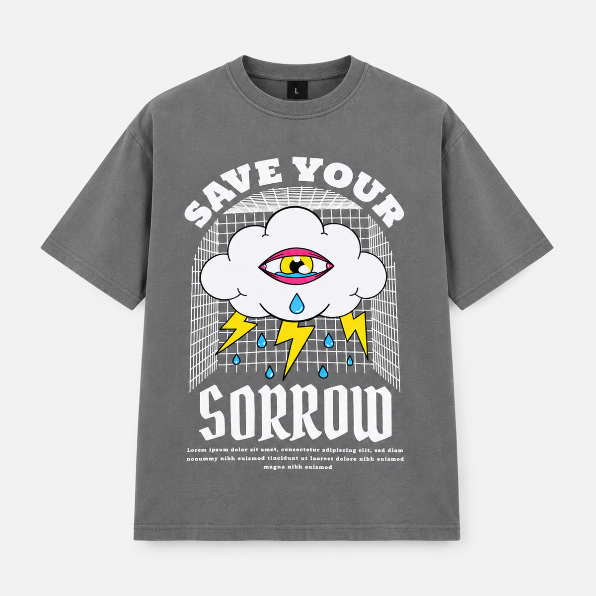 Grey Oversized Save Your Sorrow T-shirt