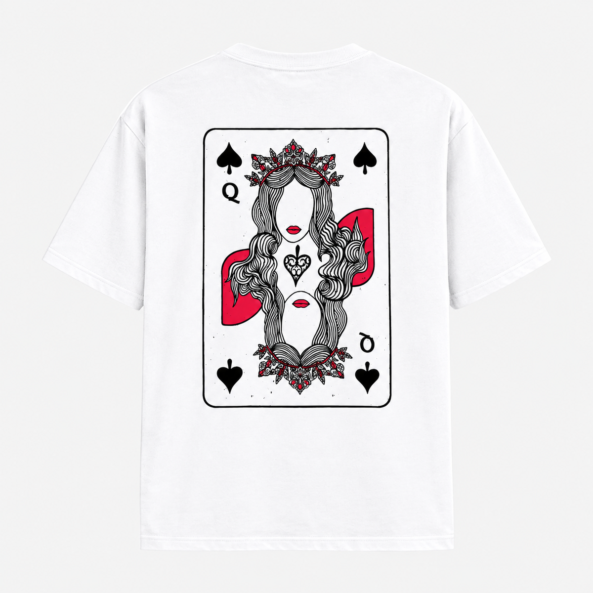 White Queen of Spades Graphic Oversized T-Shirt