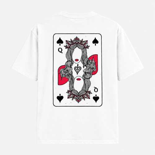 White Queen of Spades Graphic Oversized T-Shirt